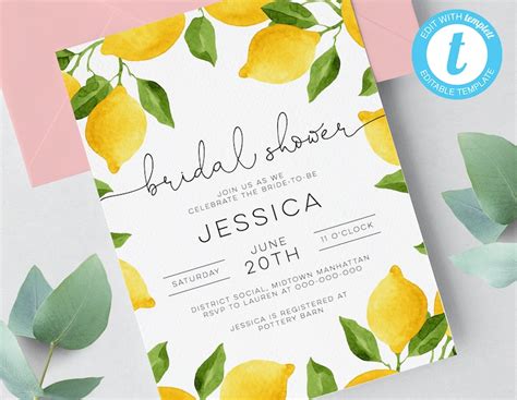 Lemon Printable Bridal Shower Invitation Template EASY No - Etsy