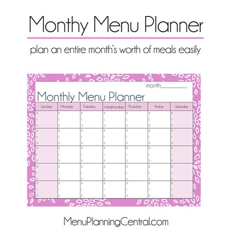 Free Monthly Menu Planner!