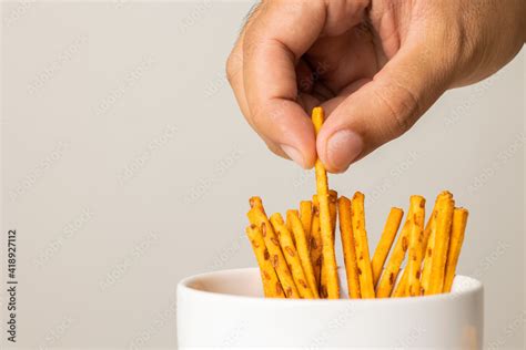 Crispy Pretzel Sticks salty. Snacks Fast food or junk food snacks ...