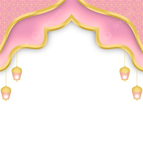 Islamic Border In Gold And Pink Pastel Color With Lantern, Lantern, Pink, Gold PNG Transparent ...