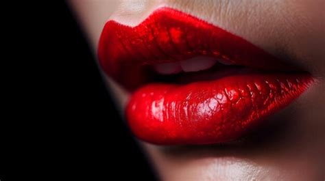 Premium Photo | A woman's red lip with a black background