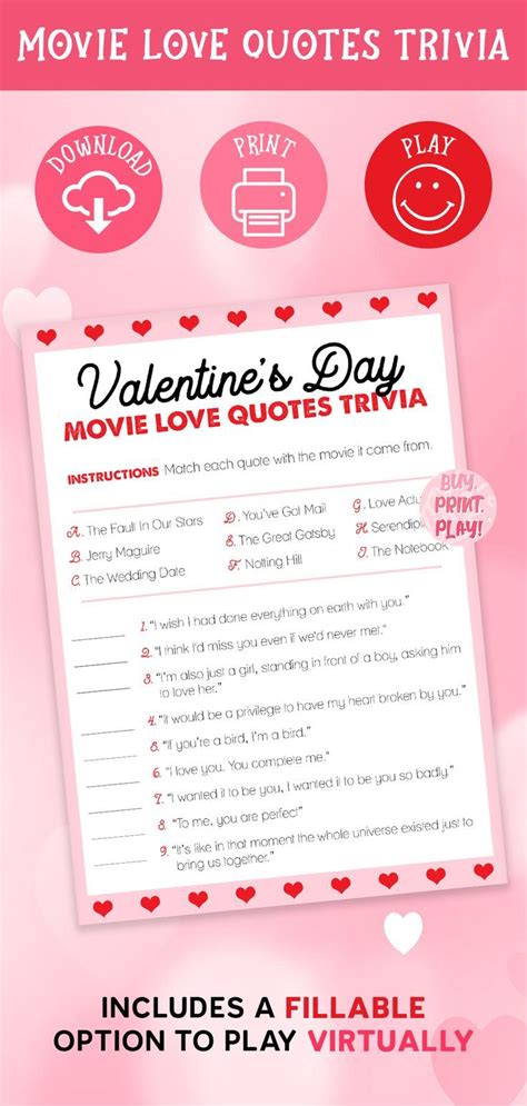 This Valentine's Day Romantic Movie Quotes Trivia is the perfect ...