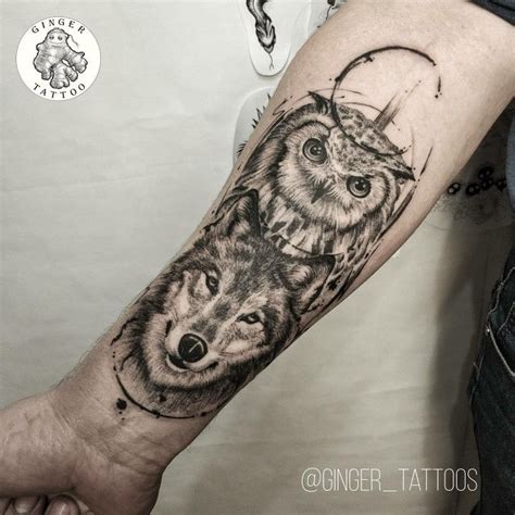 Owl and wolf tattoo by @ginger_tattoos (Moscow) | Татуировка сова ...