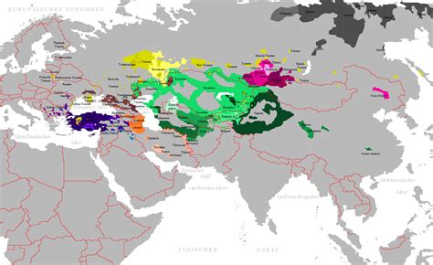 Map showing where turkic languages (those related to turkish) are spoken! : Turkey