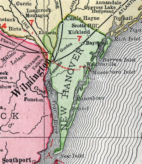 New Hanover County, North Carolina, 1911, Map, Rand McNally, Wilmington ...