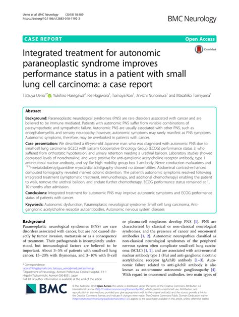 (PDF) Integrated treatment for autonomic paraneoplastic syndrome improves performance status in ...