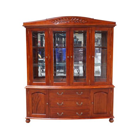 Solid Mahogany Wood Display Cabinet with Glass Doors Antique ...