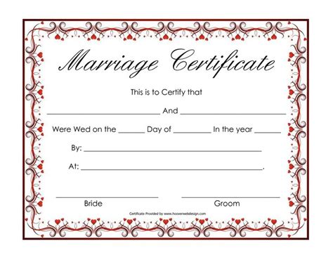 Free Blank Marriage Certificates | Printable Marriage Certificate Hearts Marriage Certificate ...