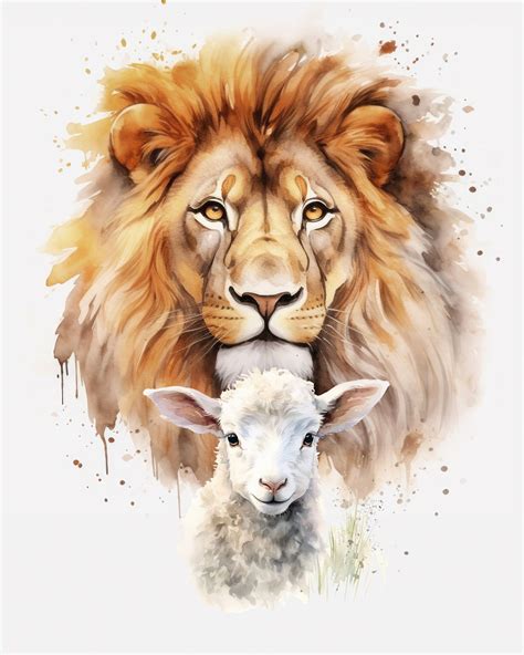 Lion and the Lamb, Watercolor, DIGITAL DOWNLOAD, Lion, Lamb, Christ, Jesus, God, Judah, Bible ...