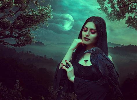 Raven Friend, raven, moon, woman, bird, black, night, HD wallpaper | Peakpx