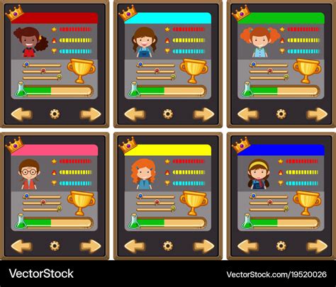 Card game template with characters and buttons Vector Image