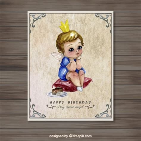 Watercolor angel birthday card | Free Vector