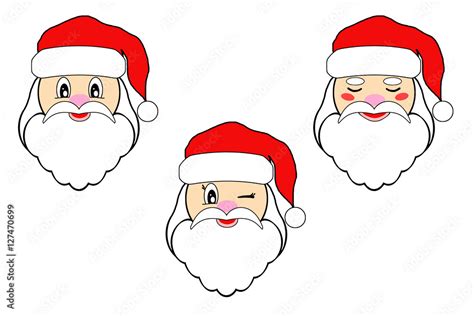 Set of flat illustration of Santa Claus face with open and closed and ...