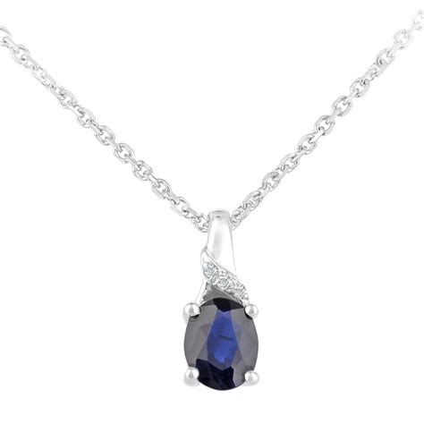 9ct White Gold Oval Sapphire & Diamond Pendant | Buy Online | Free Insured UK Delivery