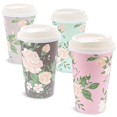 48 Pack Vintage Floral Paper Insulated Coffee Cups with Lids, 4 Designs, 16 Ounces - Walmart.com ...