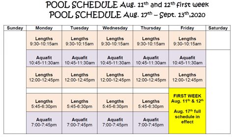 Pool Schedule to September 13, 2020 - Port Hardy