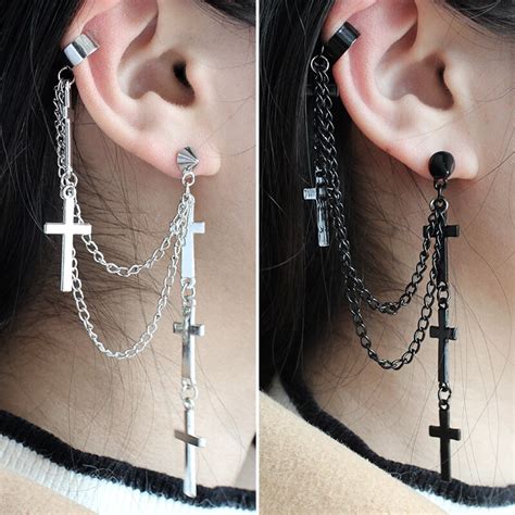 2017 Popular Personality Punk Metal Cross Tassel Ear Cuff Earrings For ...