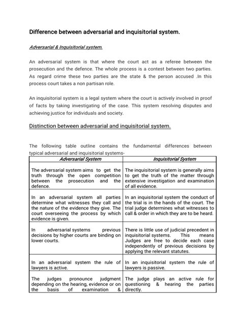 Difference Between Adversarial and Inquisitorial System | PDF | Trials ...