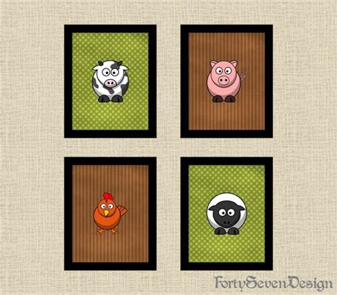 Farm Animals Nursery Pictures Printable Wall Art Set of 4