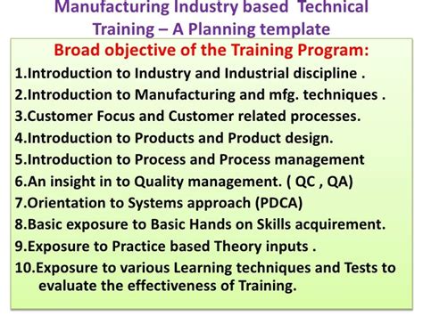 Manufacturing Industry Based Technical Training – A Planning Templat…