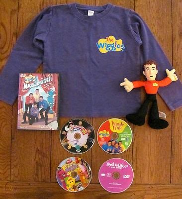 Lot of 5 DVDs-3 Wiggles & 2 Barney, The wiggles Jeff shirt, and Murry ...