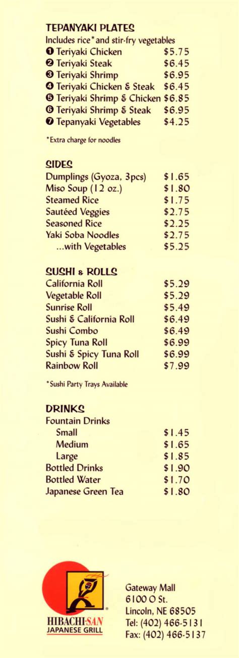 Hibachi-San Japanese Grill Menu - With Prices - 6100 O Street FC-3 ...