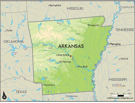 Geographical Map of Arkansas and Arkansas Geographical Maps