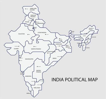 India Political Map Outline With States Name - Uiuc Spring Break 2024