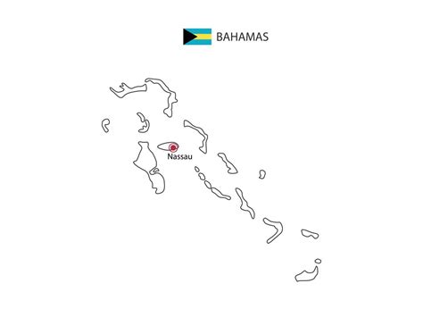 Hand draw thin black line vector of Bahamas Map with capital city ...