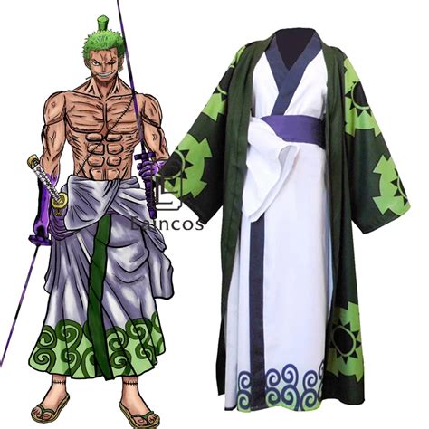 Anime One Piece Roronoa Zoro Cosplay Costume Wano Kuni Country Kimono Robe Full Suit Halloween ...