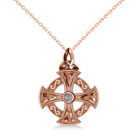 Diamond Celtic Cross Pendant Necklace 14K Rose Gold (0.02ct) - AD6964