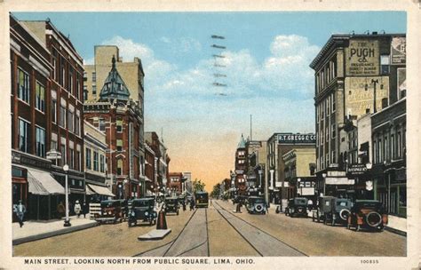 Main Street, Looking North From Public Square Lima, OH Postcard