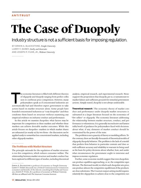 The Case of Duopoly: Industry structure is not a sufficient basis for imposing regulation