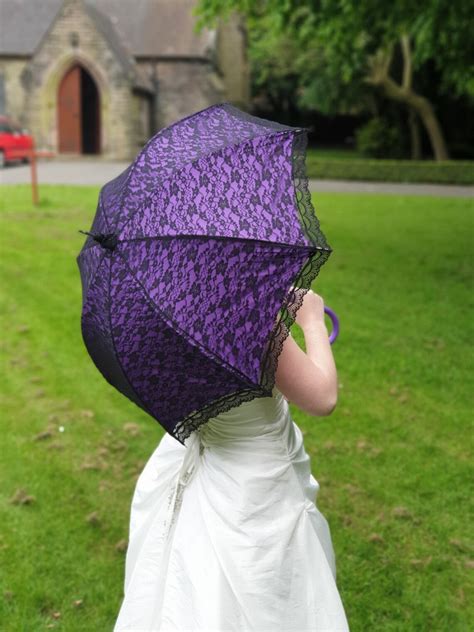 Lace Umbrella Black Lace & Waterproof Purple Lining Rain | Etsy