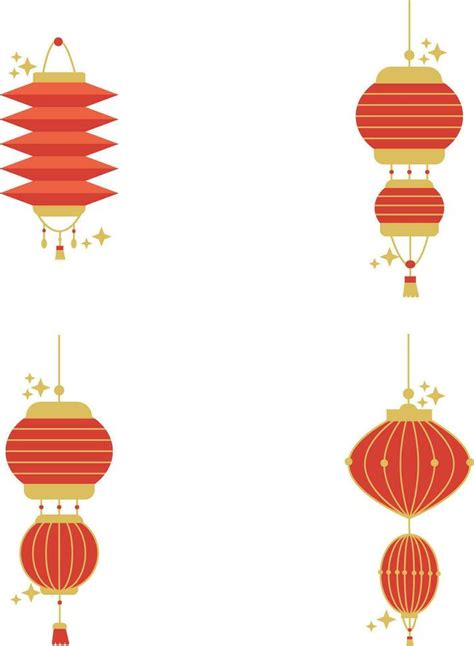 Set of Lantern Chinese New Year. Isolated On White Background. Vector ...