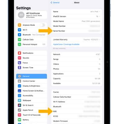 Apple iPad 10th Generation (2022) - Find IMEI & Serial Number - AT&T