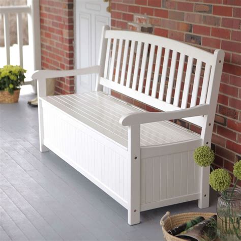 White Wood 4-Ft Outdoor Patio Garden Bench Deck Box with Storage ...