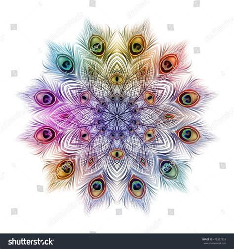 Peacock Feathers Background Mandala Ornament Beautiful Stock Vector ...