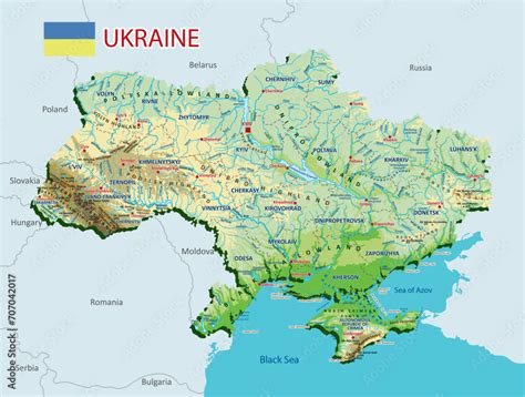 Topographic map of Ukraine. Geographic map of Ukraine with borders of ...