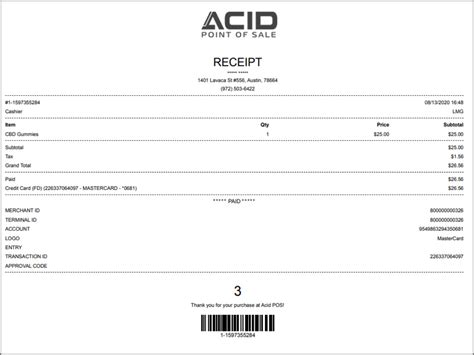 Point of Sale Receipt Customization - Acid Point of Sale