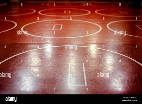 Well worn red school wrestling mat in a gym Stock Photo, Royalty Free ...