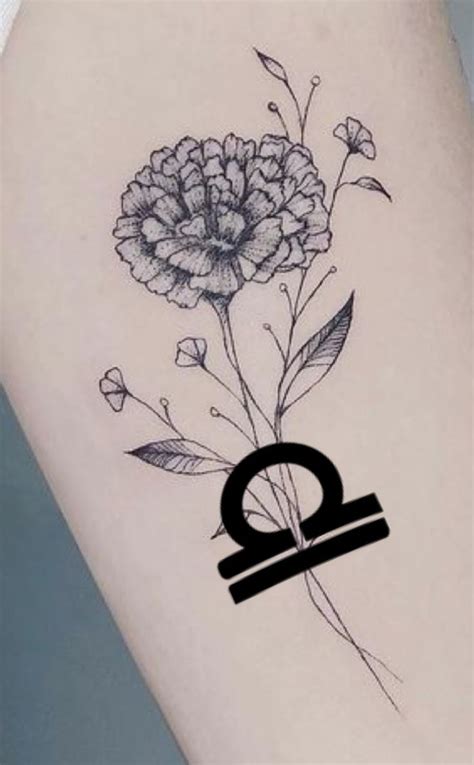 Libra zodiac + marigold October birth flower | Birth flower tattoos ...