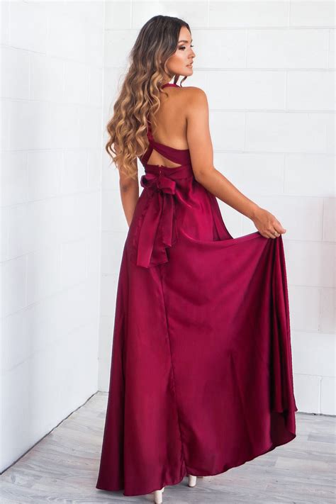 Maroon Satin Multiway Maxi Dress Wine Red Formal Gown Bridesmaid Dress – Runway Goddess