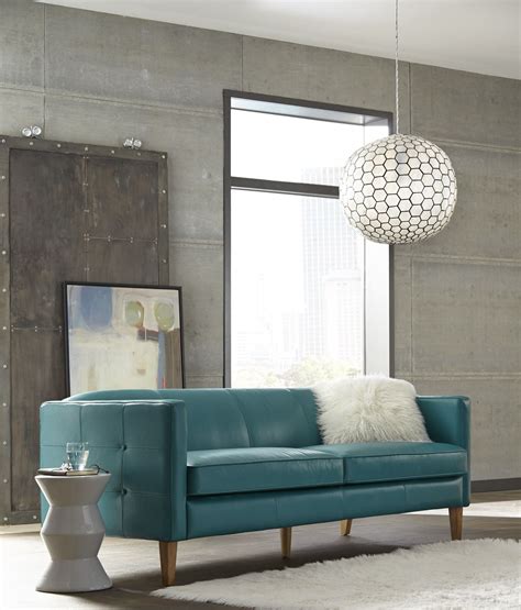 Miami Teal Leather Sofa from Lazzaro | Coleman Furniture