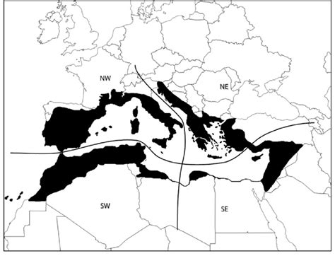 Map of the Mediterranean Basin area with the limits considered here ...