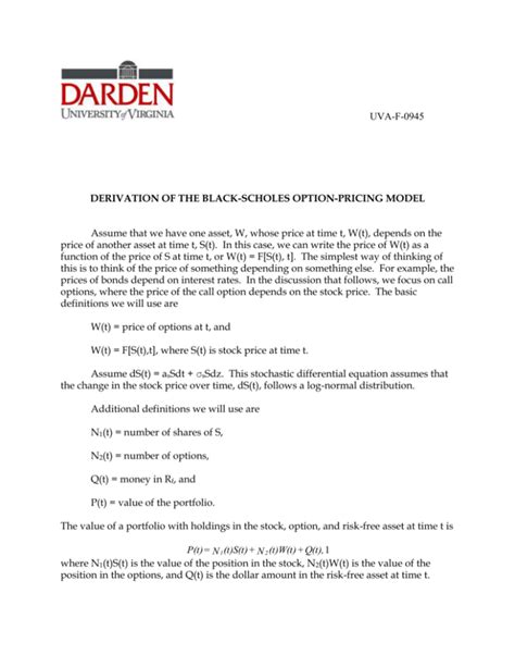 Derivation of the Black-Scholes Option Pricing Model