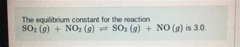 Solved The equilibrium constant for the reaction SO2 (g) + | Chegg.com