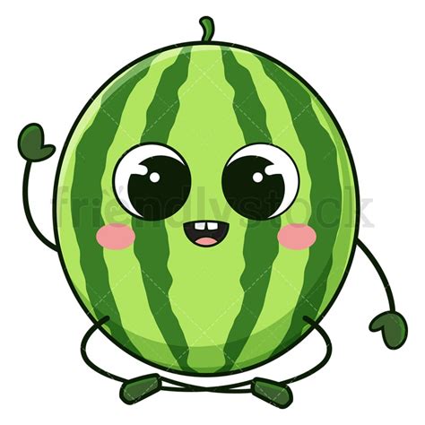 Cute Waving Watermelon Cartoon Clipart Vector - FriendlyStock