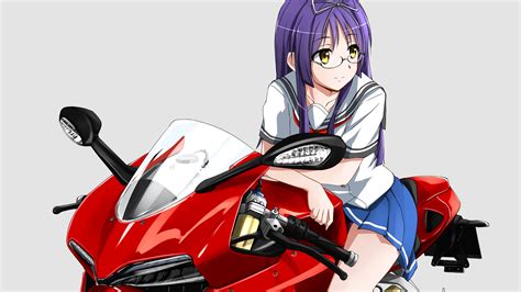 Purple Hair Yellow Eyes Anime Girl On Red Bike HD Anime Girl Wallpapers ...