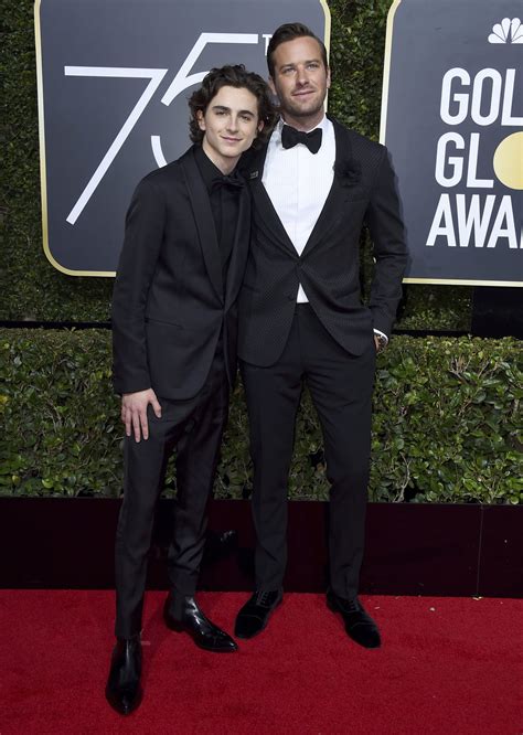 Timothee Chalamet and Armie Hammer at the Golden Globes 2018 red carpet ...